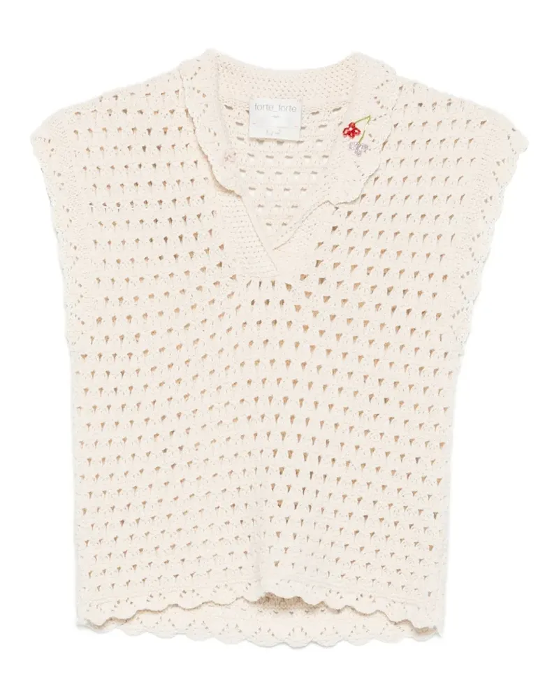 forte_forte Gehäkeltes Top mit Perlenapplikation - Nude Nude
