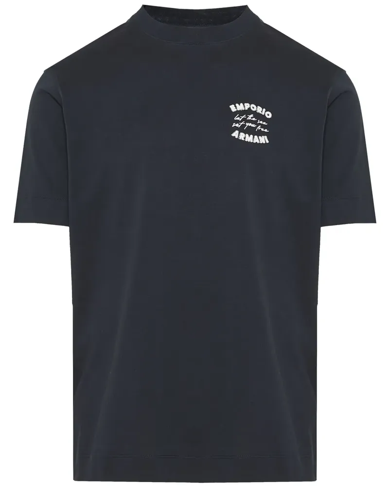 Emporio Armani T-Shirt mit Logo-Stickerei - Blau Blau
