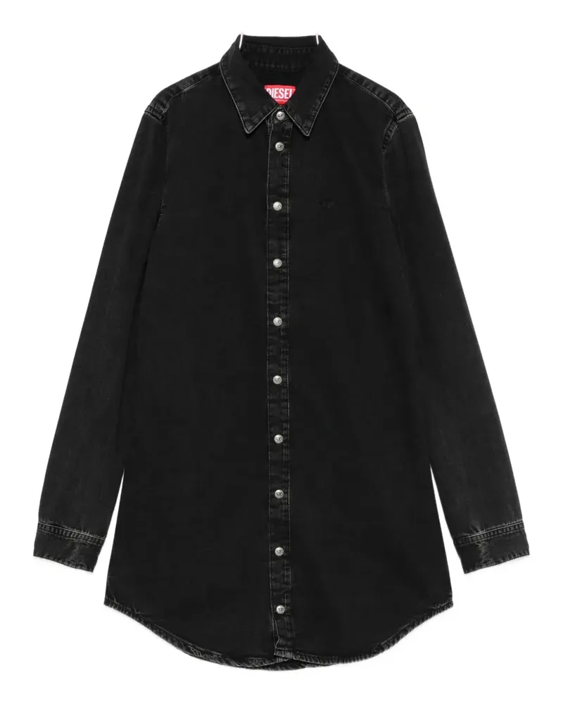 Diesel Langärmeliges Hemdkleid aus Denim - Schwarz Schwarz