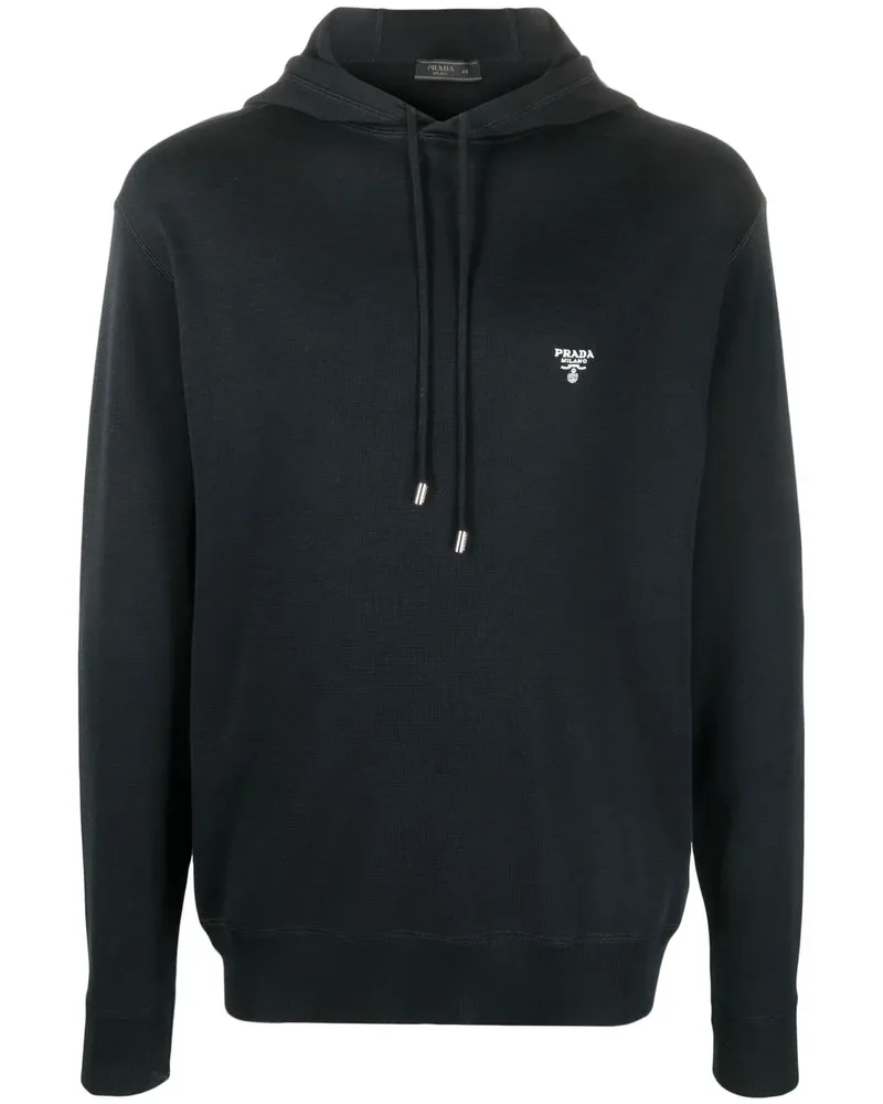 Prada Gestrickter Hoodie mit Logo-Stickerei - Schwarz Schwarz