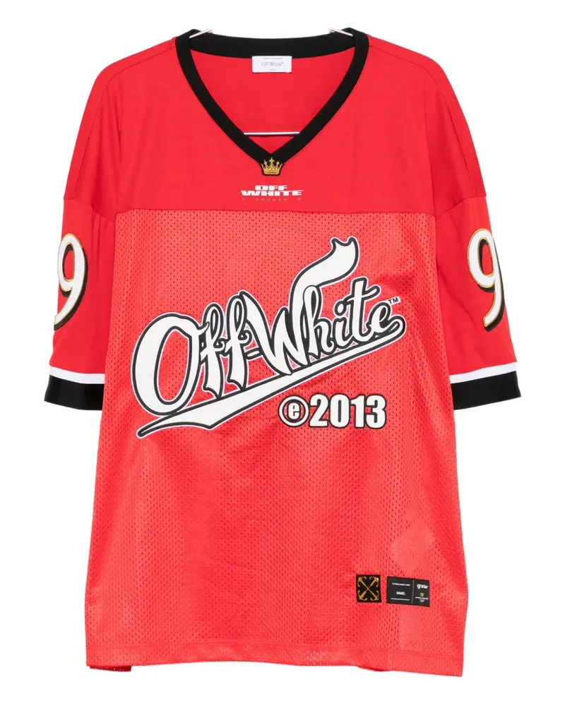 OFF-WHITE logo-print mesh T-shirt - Rot Rot