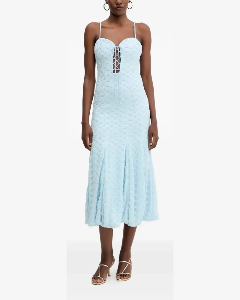 Bardot lace-up floral-pattern midi dress - Blau Blau