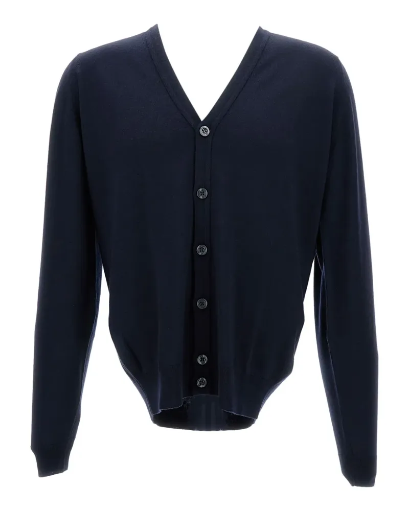 John Smedley Geknöpfte Burley Cardigan mit V-Ausschnitt - Blau Blau