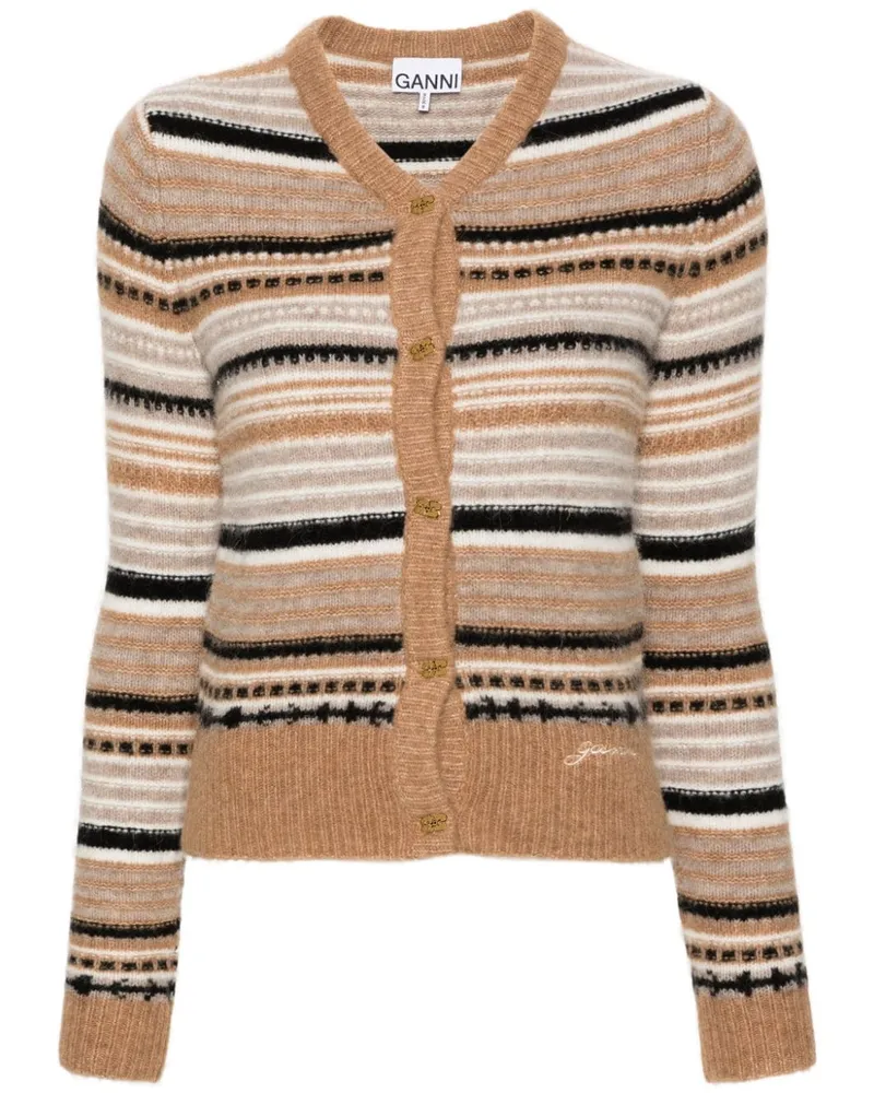 Ganni Gestreifter Cardigan - Nude Nude