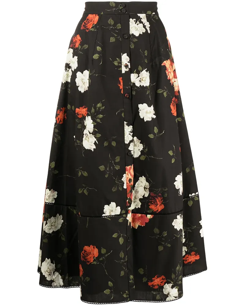 Erdem Faltenrock mit Blumen-Print - Schwarz Schwarz