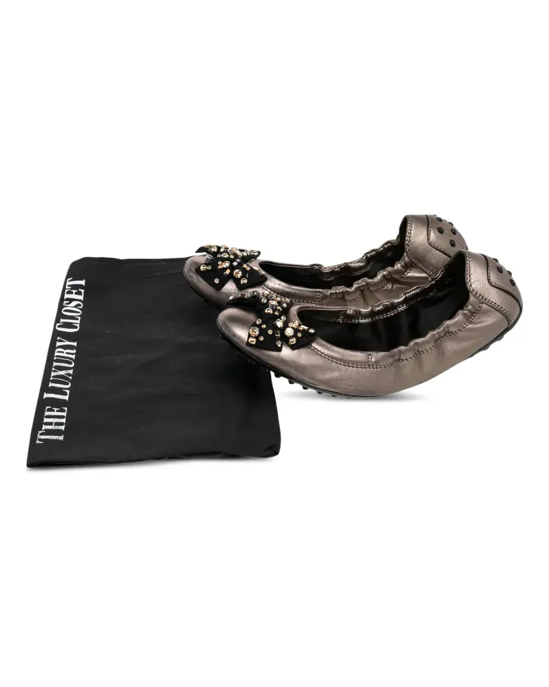 TOD'S crystal-embellished bow ballet flats - Grau Grau