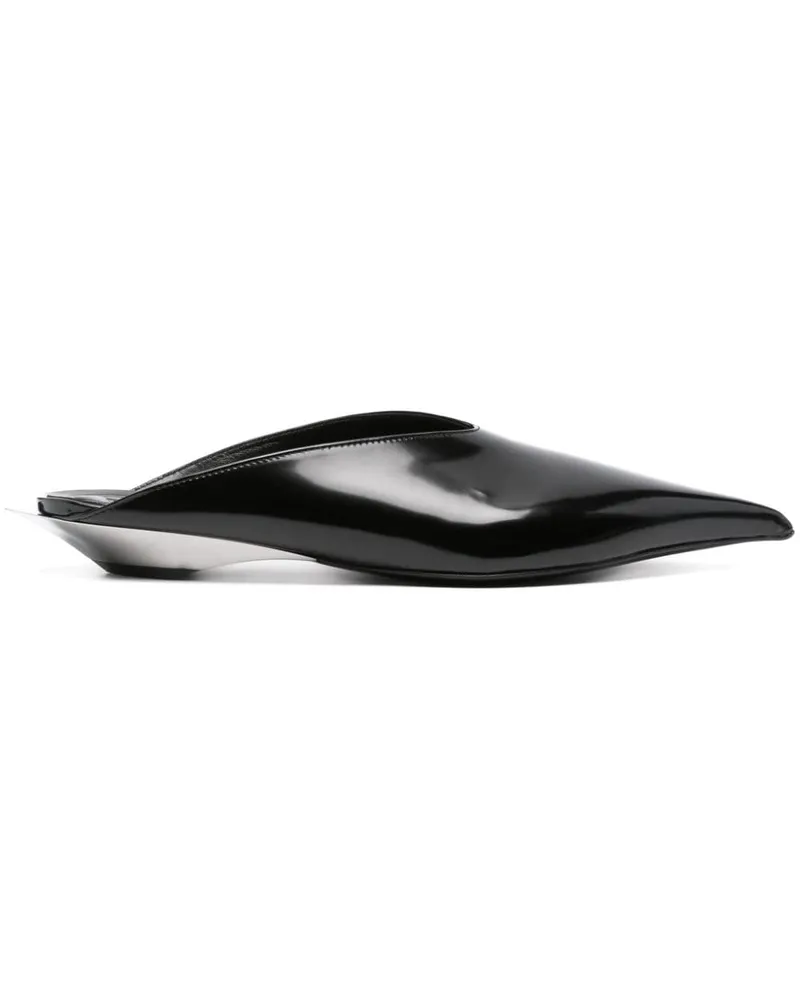 Thierry Mugler Flache Fang Mules aus Lackleder - Schwarz Schwarz