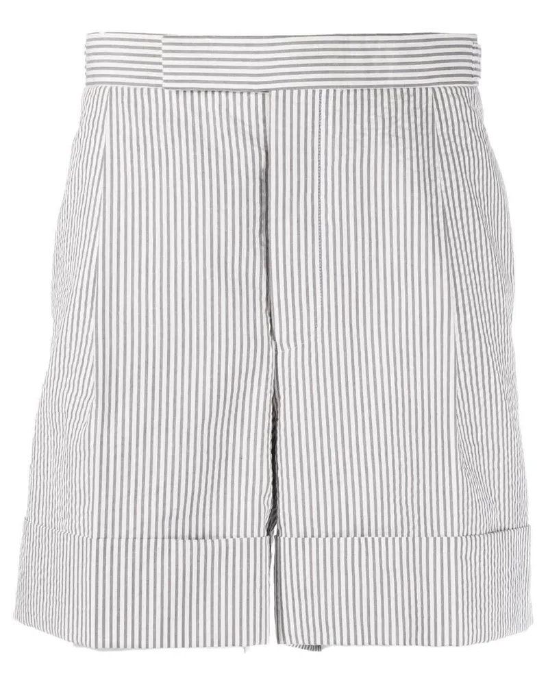 Thom Browne Gestreifte Seersucker-Shorts - Grau Grau