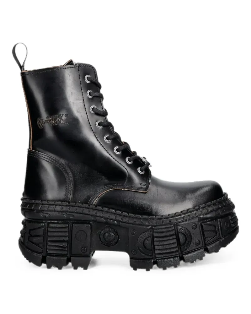 New Rock Schnürstiefel mit Plateau - Schwarz Schwarz