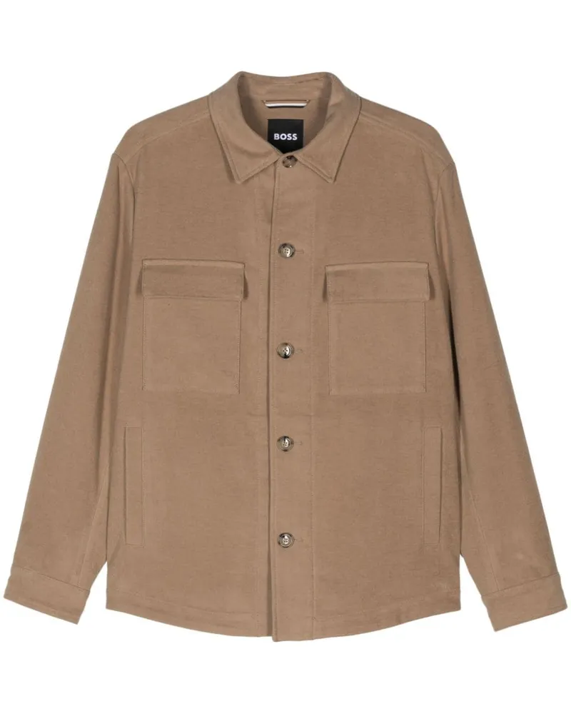 HUGO BOSS Hemdjacke aus Flanell Braun