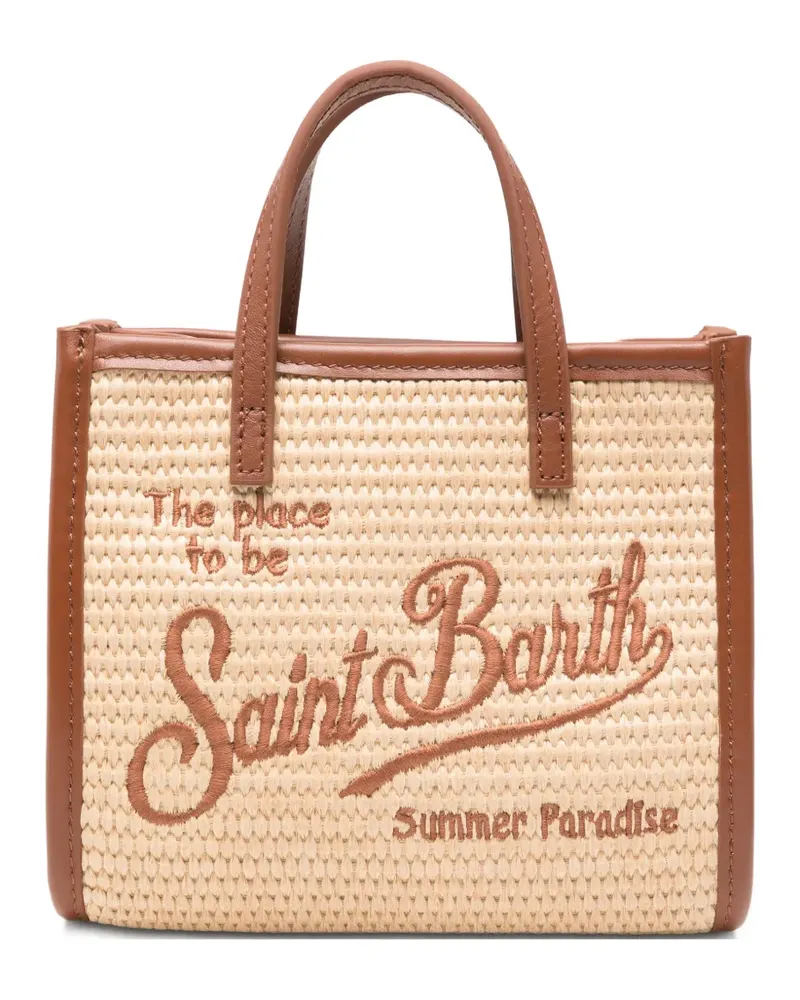 MC2 Saint Barth mini Vivian logo-embroidered straw tote bag - Braun Braun