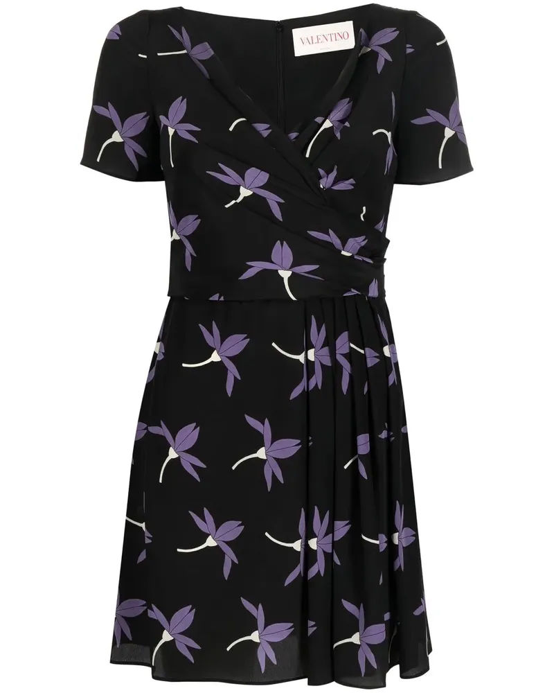 Valentino Garavani Faltenkleid mit Blumen-Print - Schwarz Schwarz