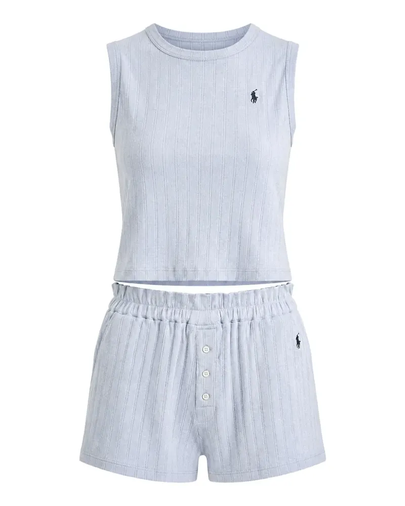 Ralph Lauren Gerippter Pyjama mit Logo-Stickerei - Blau Blau