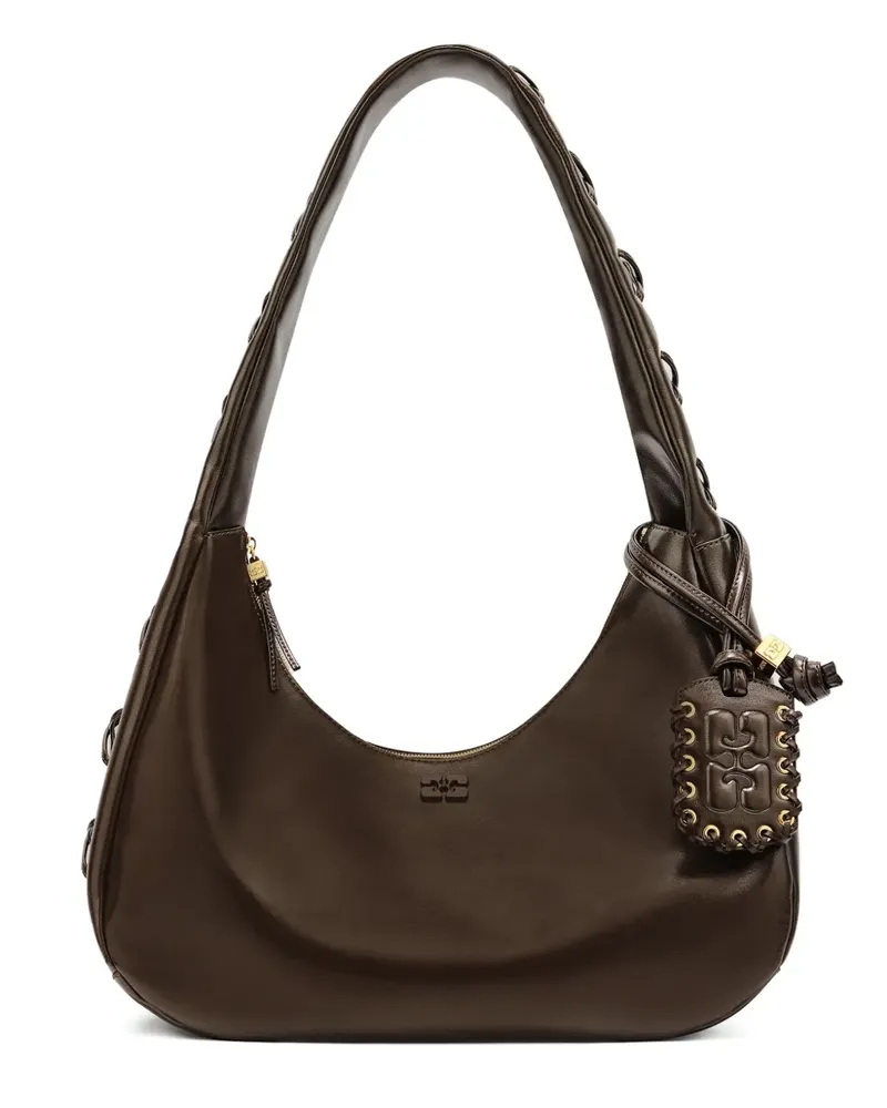 Ganni Schultertasche mit Anhängern - Braun Braun