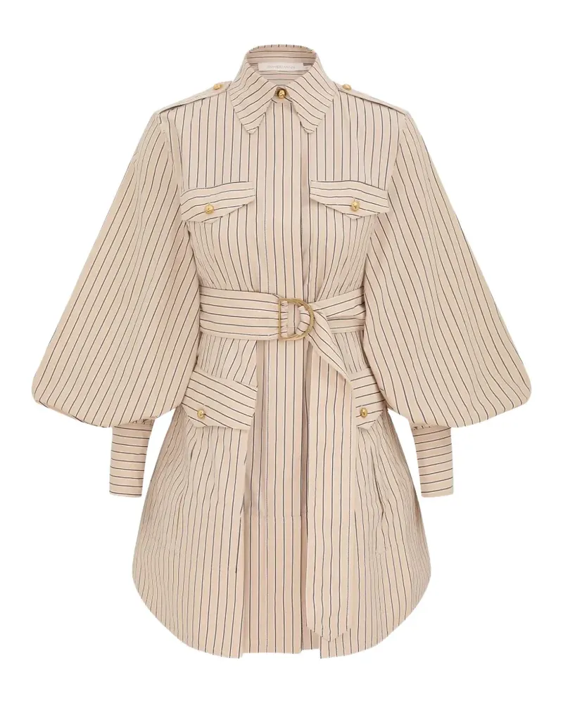Zimmermann Memento Utility striped belted-waist mini dress - Nude Nude