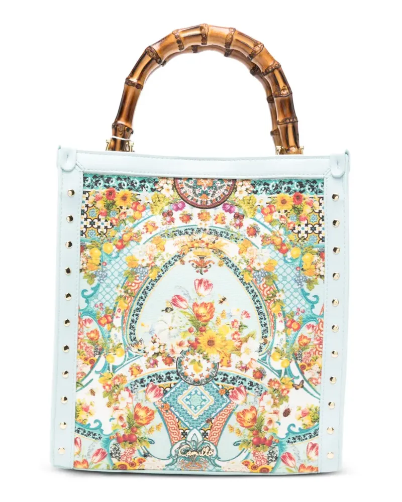 Camilla North South Tote Bag mit Bambushenkel - Blau Blau