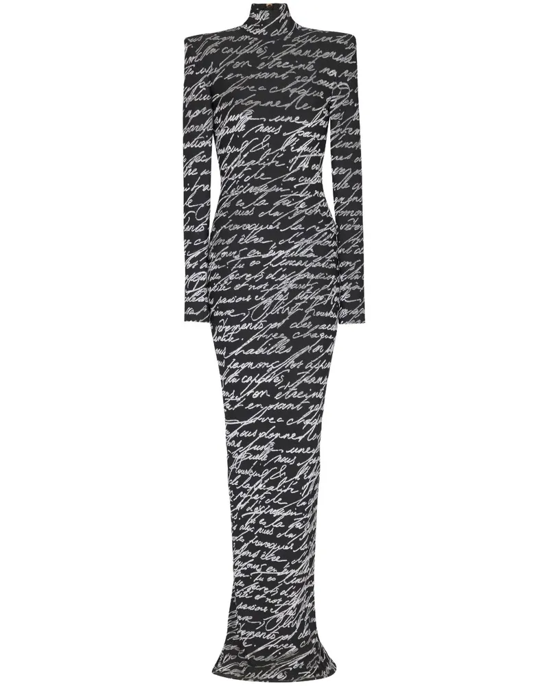 Balmain Maxikleid mit durchgehendem Slogan-Print - Schwarz Schwarz