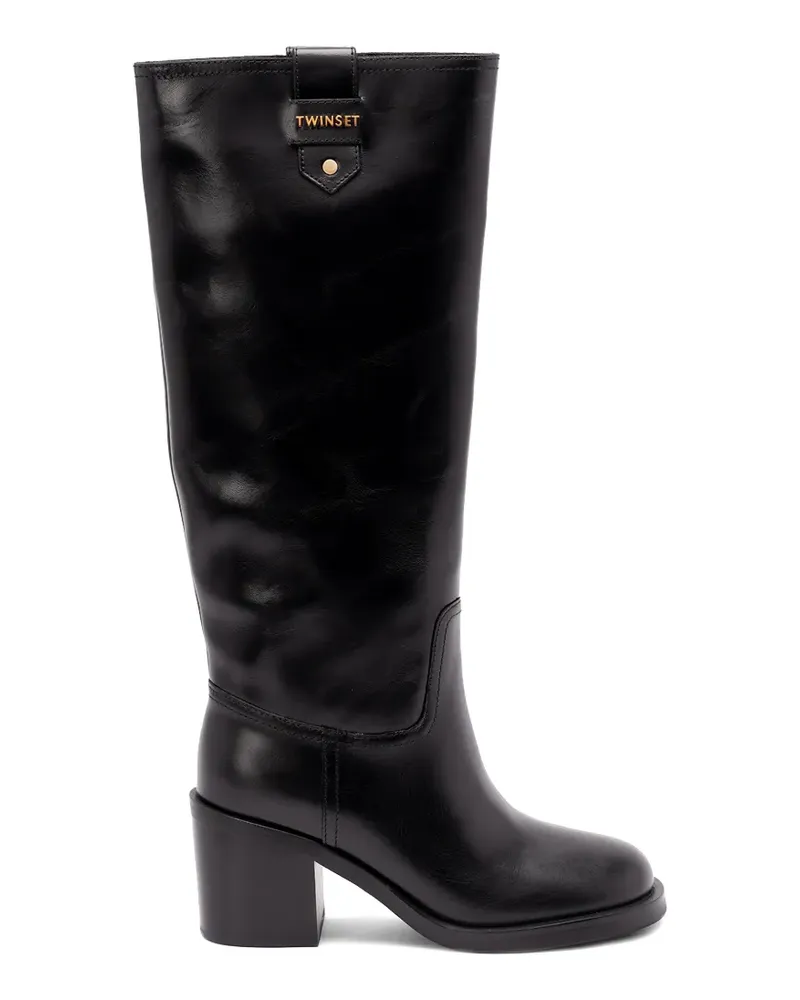 Twin-Set logo-plaque block-heel boots - Schwarz Schwarz