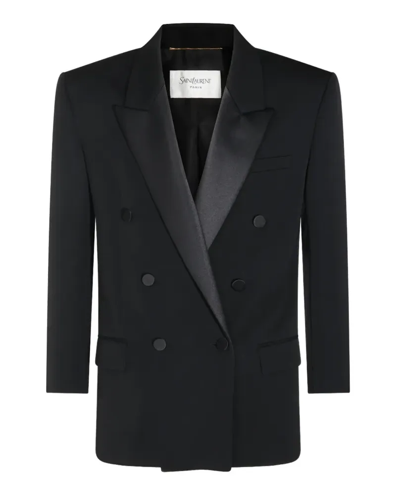 Saint Laurent Doppelreihige Jacke mit Satinrevers - Schwarz Schwarz