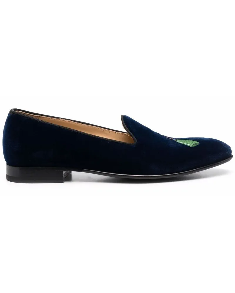 Scarosso Bestickte Jay Slipper aus Samt - Blau Blau