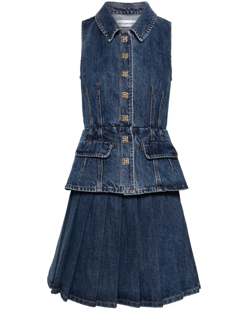 Self-Portrait Hemdkleid mit Falten - Blau Blau