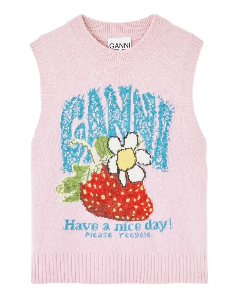 Ganni strawberry-motif intarsia-knit vest - Rosa Rosa