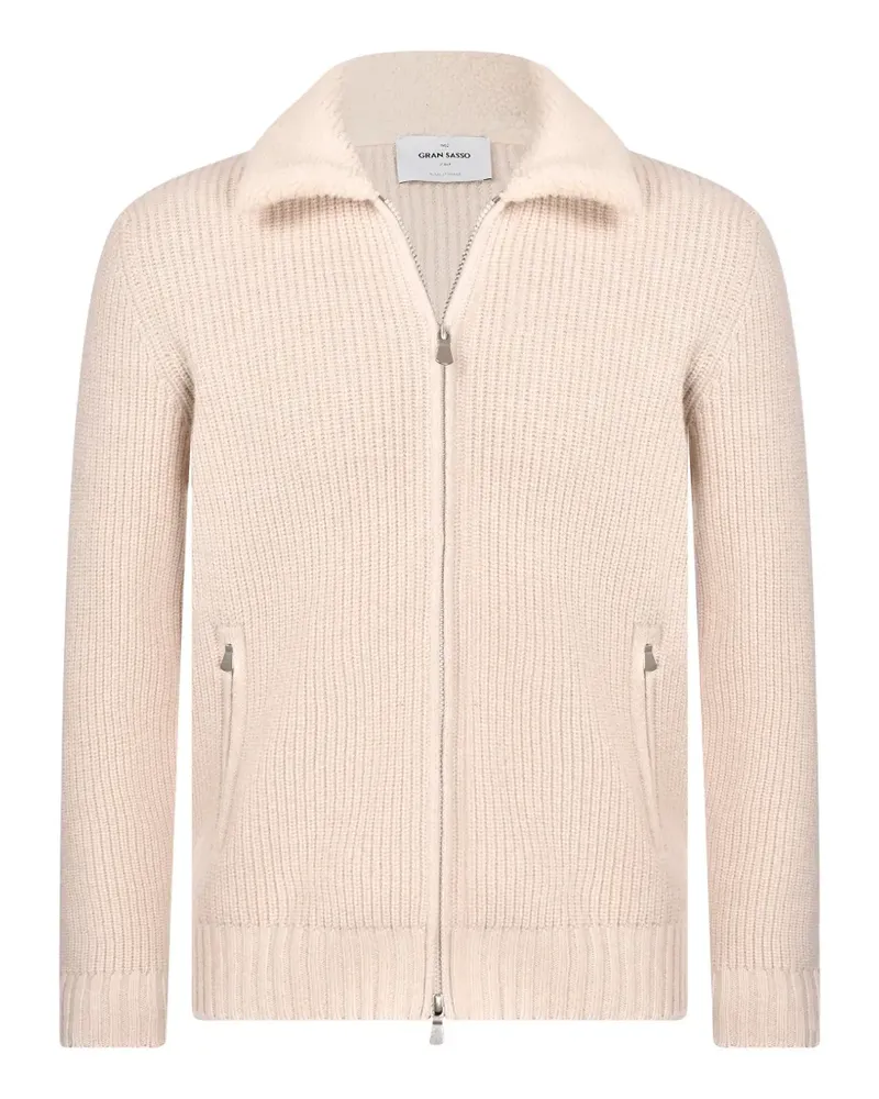 Gran Sasso Gerippte Strickjacke mit Shearling-Kragen - Nude Nude