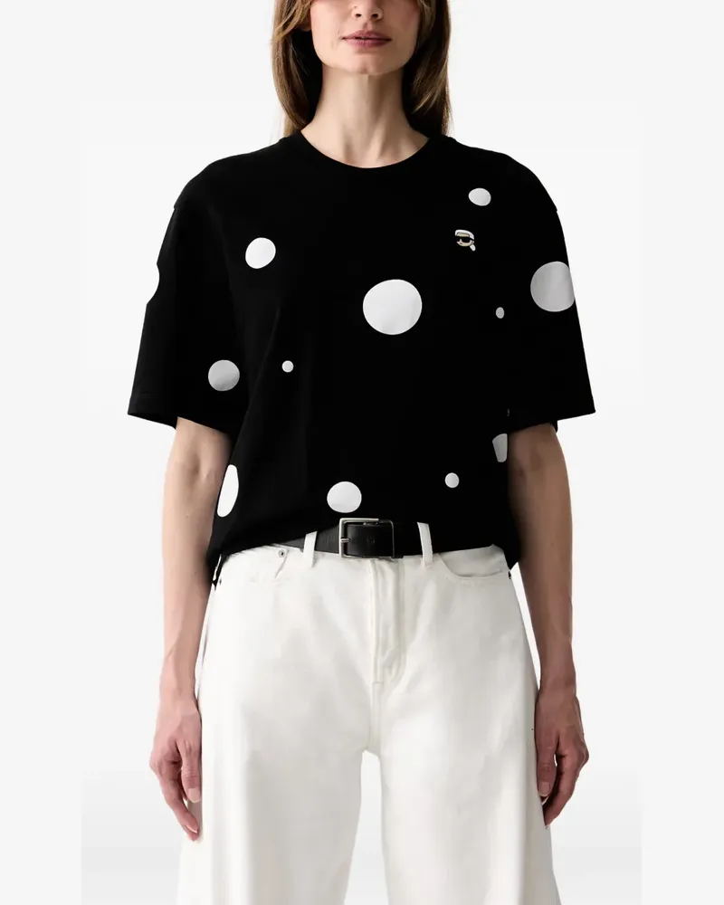 Karl Lagerfeld polka-dot logo-patch T-shirt - Schwarz Schwarz