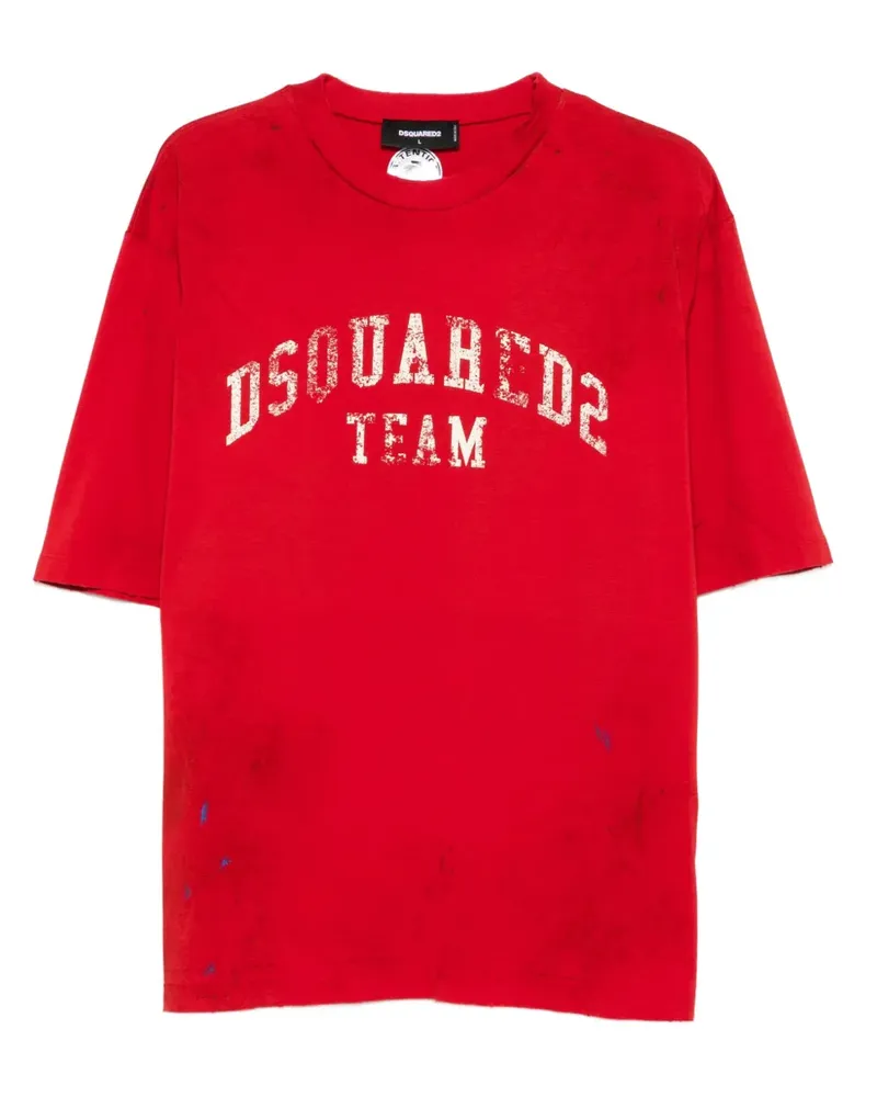 Dsquared2 T-Shirt im Distressed-Look mit Logo-Print - Rot Rot