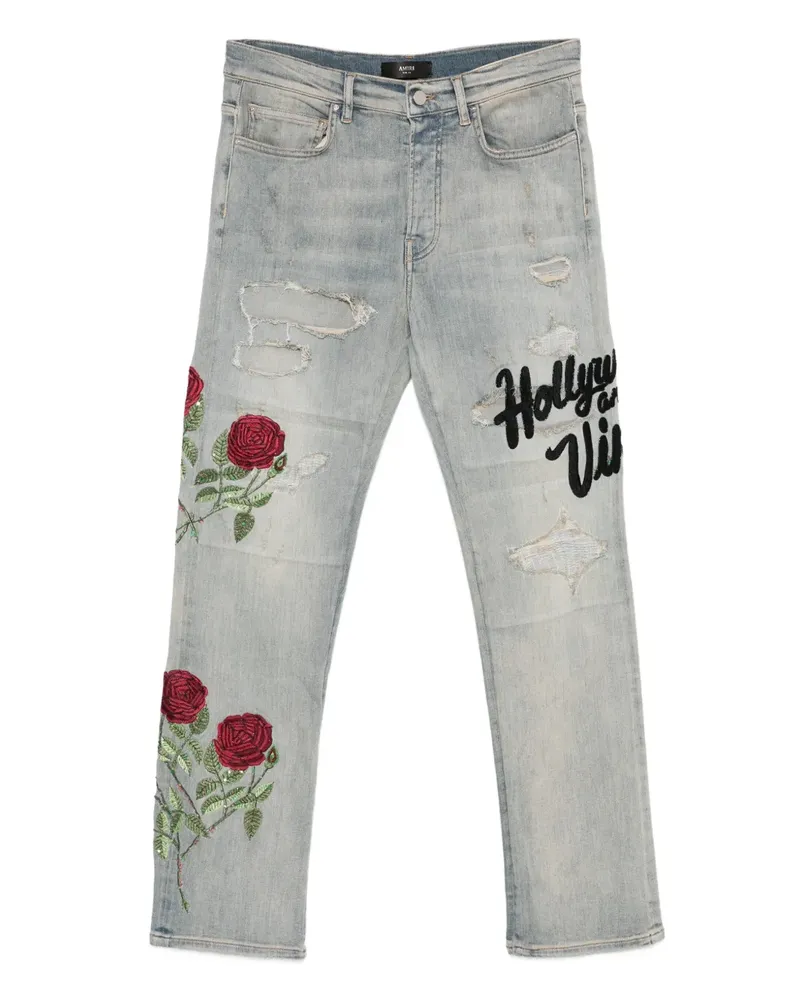 Amiri Distressed-Jeans mit Rosenstickerei - Blau Blau