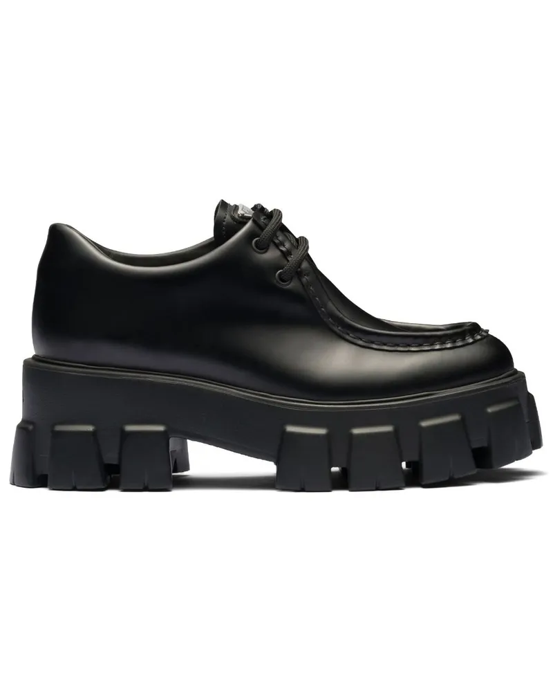 Prada Moonlith Schnürschuhe aus gebürstetem Leder - Schwarz Schwarz