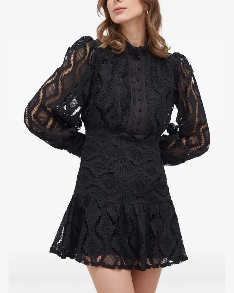 Bardot lace-overlay tiered mini dress - Schwarz Schwarz