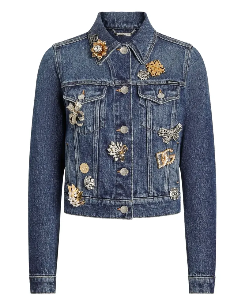 Dolce & Gabbana Jeansjacke mit Brosche - Blau Blau