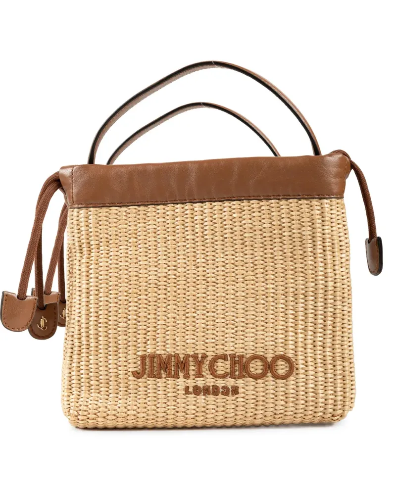 Jimmy Choo woven leather-trim mini bag - Nude Nude