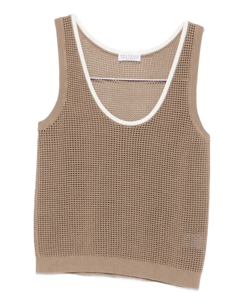 Brunello Cucinelli contrast-trim open-knit tank top - Nude Nude