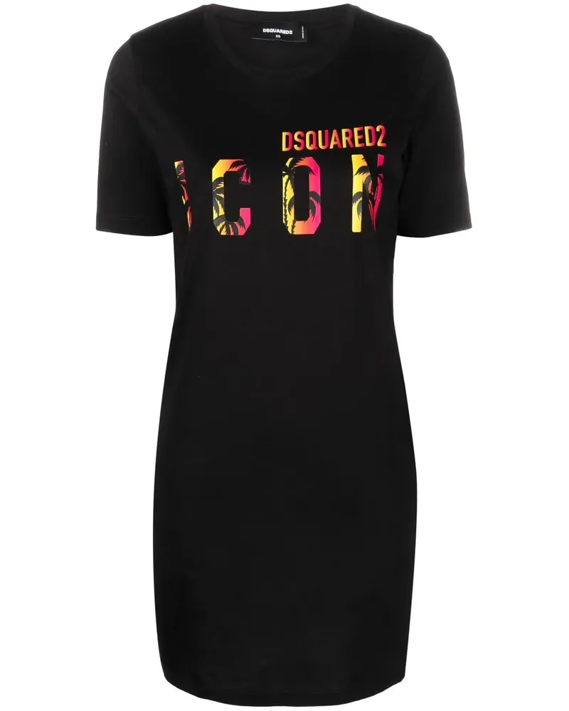 Dsquared2 Icon Sunset Palm T-Shirtkleid - Schwarz Schwarz