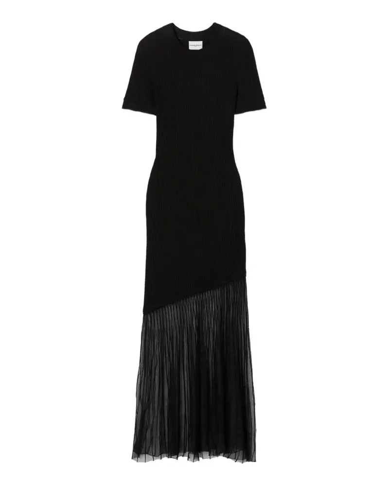 Claudie Pierlot Geripptes Strickkleid mit asymmetrischem Saum - Schwarz Schwarz