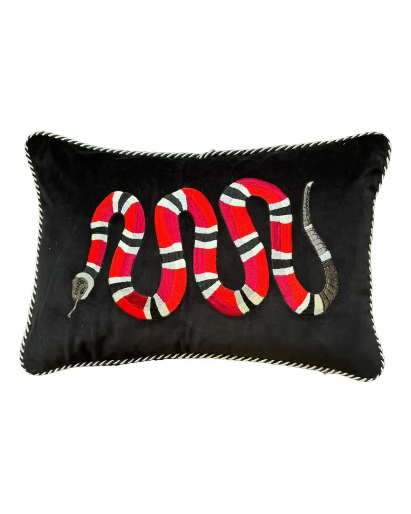Les-Ottomans Deko-Kissen mit Schlangenstickerei (40cm x 60cm) - Schwarz Schwarz