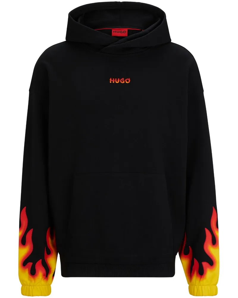 HUGO BOSS Hoodie mit Flammen-Print - Schwarz Schwarz