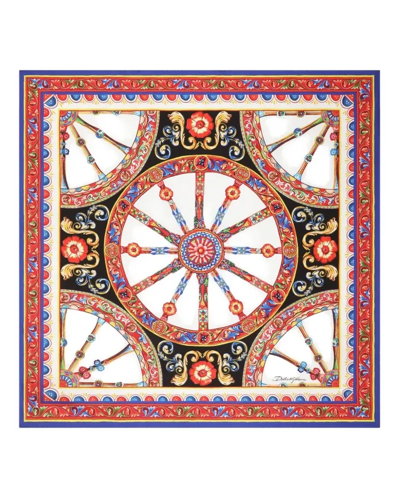 Dolce & Gabbana 70x70 Schal aus Seidentwill mit Carretto-Print - Weiß Weiß