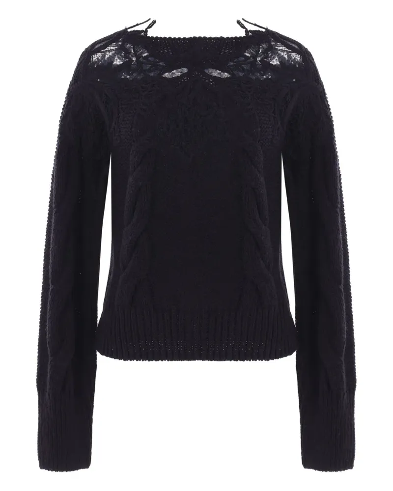 Ermanno Scervino Zopfmuster-Pullover mit Spitzeneinsatz - Schwarz Schwarz