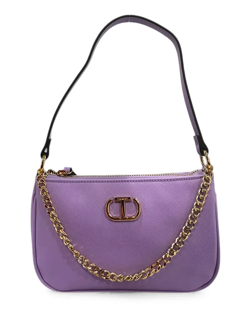 Twin-Set Mini Petite Schultertasche mit Logo-Schild - Violett Violett