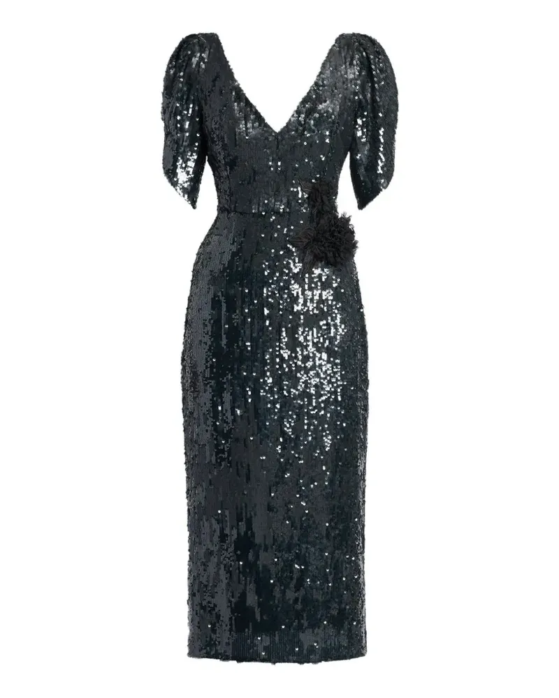 Erdem Midikleid mit Blumenapplikationen und Paillettenverzierung - Grün Grün
