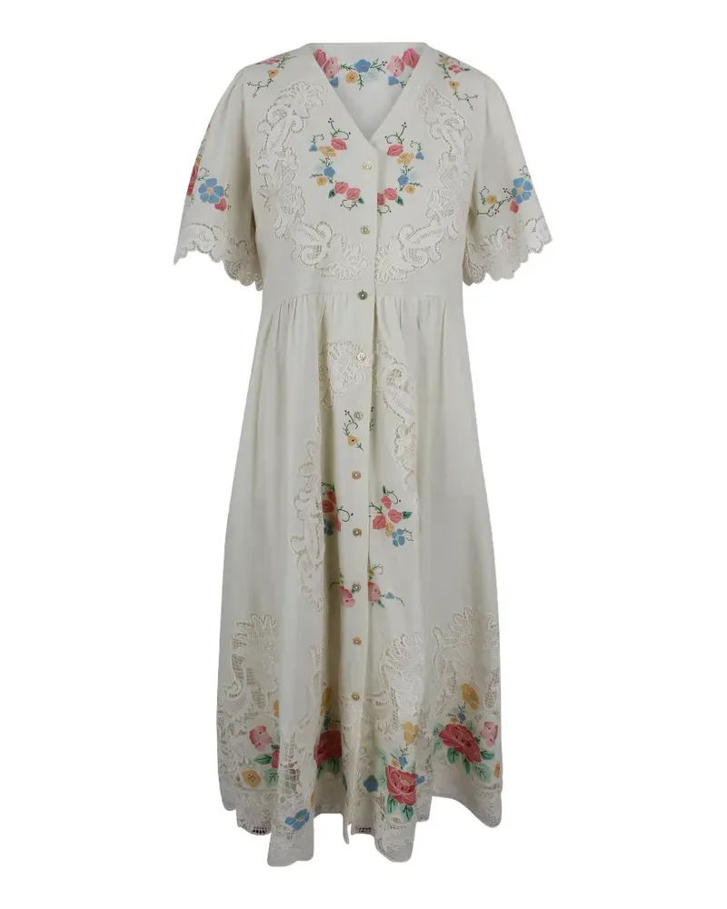 Sea Astrid floral-embroidered midi dress - Nude Nude