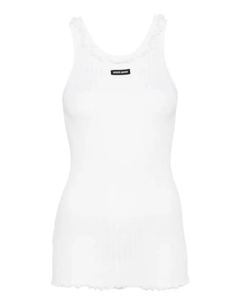 Miu Miu ruffle-trim ribbed-knit silk tank top - Weiß Weiß