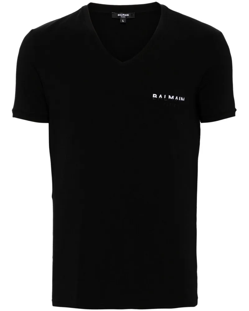 Balmain T-Shirt mit Logo-Stickerei - Schwarz Schwarz