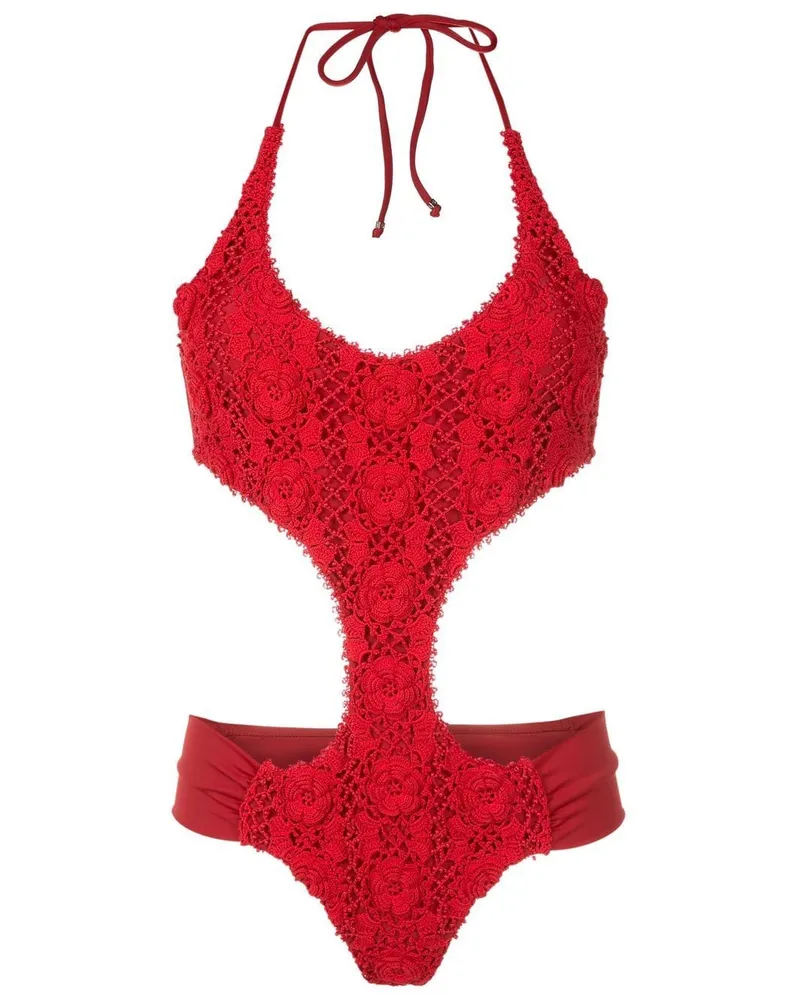 Amir Slama Neckholder-Badeanzug mit Spitze - Rot Rot