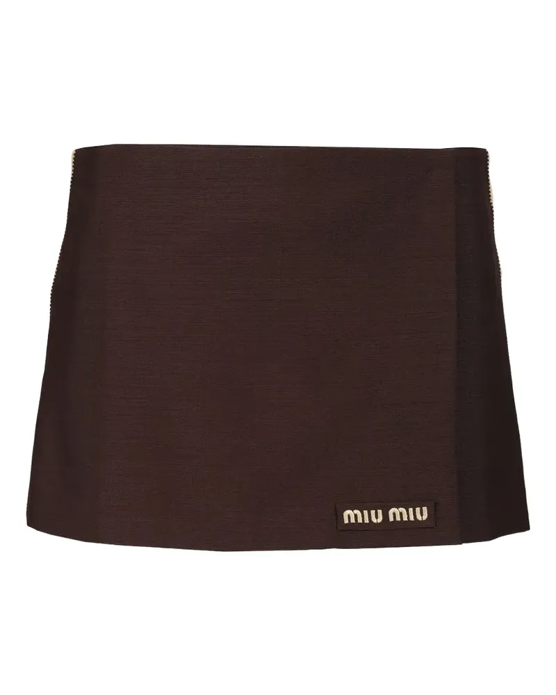 Miu Miu logo-patch wrap mini skirt - Braun Braun