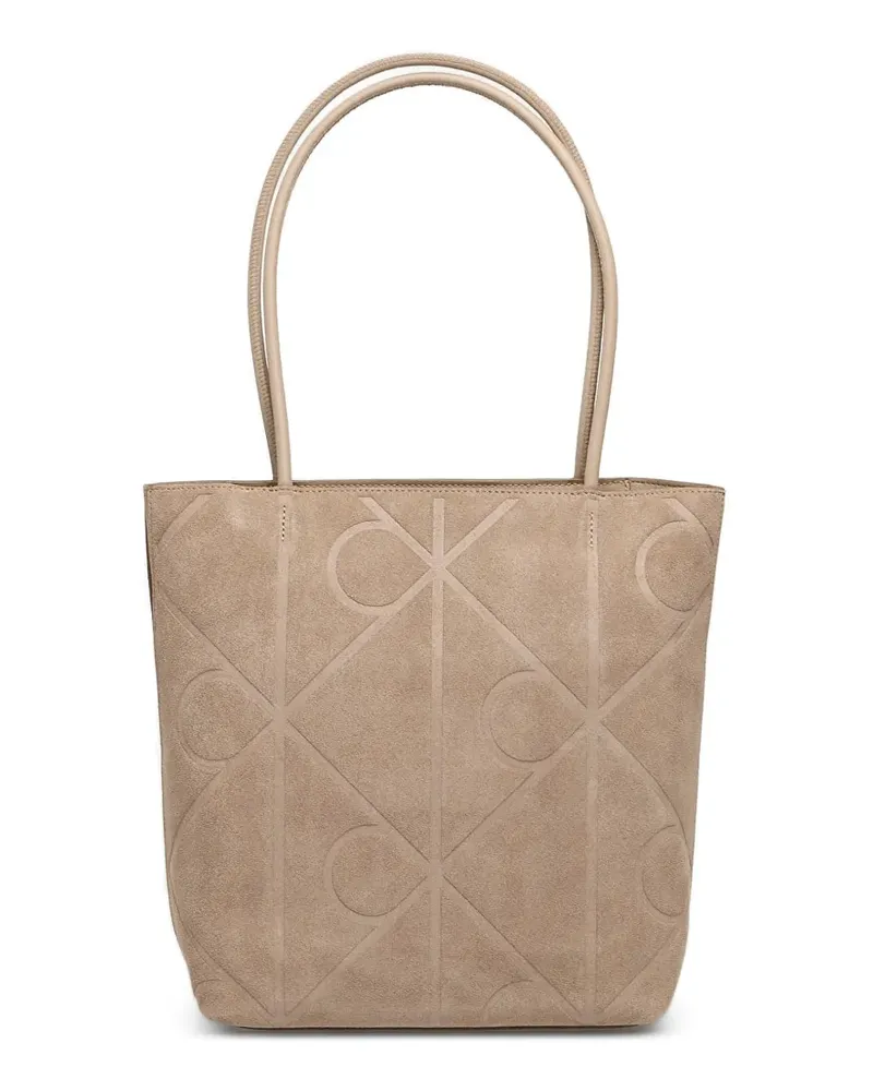 Calvin Klein monogram-embossed suede tote bag - Nude Nude