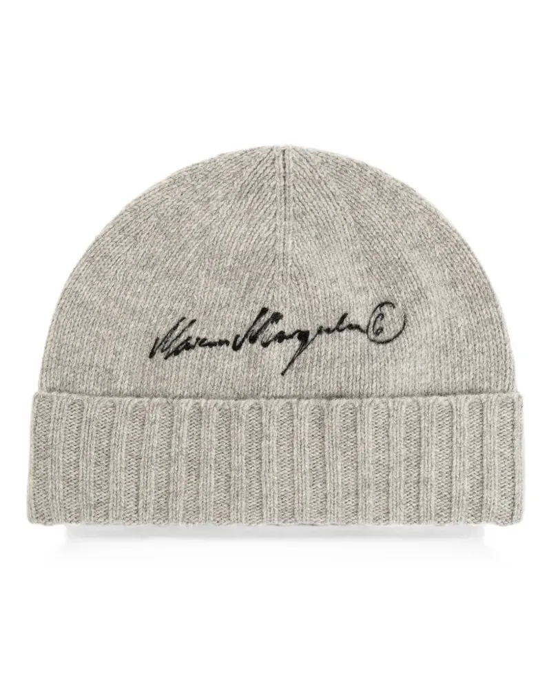 Maison Margiela embroidered ribbed-knit beanie hat - Grau Grau